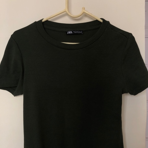 Zara Olive Green Ribbed Bodycon Dress - Picture 3 of 7